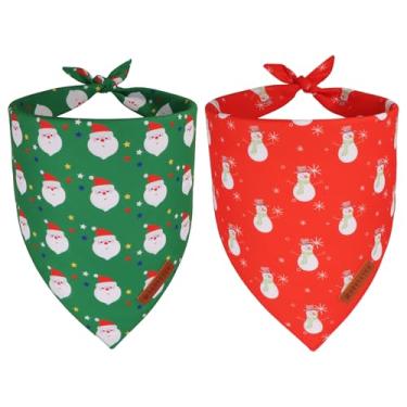 Imagem de ADOGGYGO Bandanas de Natal, pacote com 2, babador reversível de Papai Noel, boneco de neve, cachecol para animais de estimação, ajuste ajustável, vermelho, verde, bandana de Natal para cães pequenos