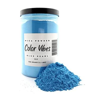 Imagem de COLOR VIBES - Tinta pigmentada em pó de mica pérola – 500 gramas – Melhor preço para belas artes, artesanato, pintura, sabão bomba de banho, fabricação de joias de geleca, resina epóxi, marcenaria (azul BL15)
