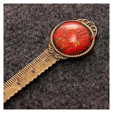 Imagem de SUNESA Marcador de página 1 peça marcador de página criativo retrô bronze redondo 10 cm régua vintage metal colorido flor vidro pedras preciosas como marcador de página de livro marcador de página de