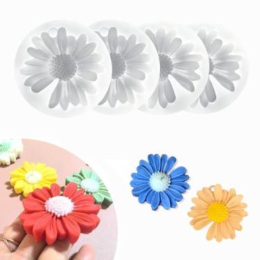 Imagem de 4 moldes de silicone de margarida para velas, molde de vela de flor 3D de silicone margarida faça você mesmo, cera de sabão, resina epóxi, gesso, fundição de concreto, argila de polímero, molde de