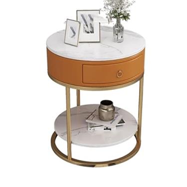 Imagem de Mesa de centro de design simples, mesa lateral redonda com gaveta e prateleira de armazenamento, mesa de cabeceira moderna para quarto, sala de estar, sofá, hall, mesa lateral minimalista de fácil