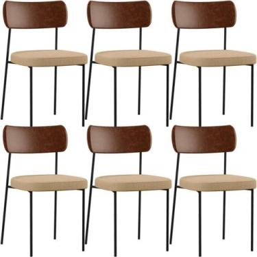 Imagem de Kit 08 Cadeiras Sala De Jantar L02 Marrom Bege Escuro - LYAM DECOR