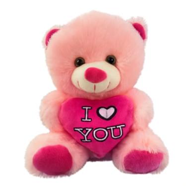 Imagem de Ursinho de Pelúcia com Coração 21cm – Bordado ou Lantejoulas Brilhantes (ROSA CLARO)