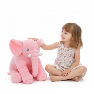 Imagem de Elefante de Pelúcia Gigante Rosa 60cm: Presente Inesquecível e Decoração de Festa Luxo