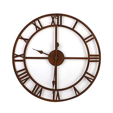 Imagem de AKALNNB Decoração de parede de metal para casa, relógio de parede para decoração de sala de estar, relógio de parede grande, estilo redondo com numerais romanos antigos de 50 cm