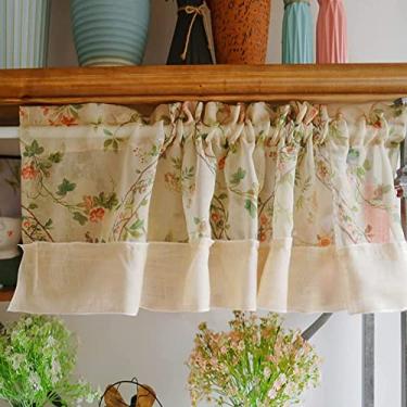 Imagem de QLDFX Cortina curta de cozinha, cortina de voile de cozinha, cortina curta estilo country, cortina de bistrô, cortina de café, cortina transparente para sala de estar, quarto, cozinha, 1 peça, 200 x