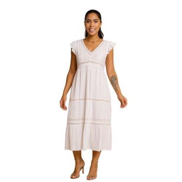 Imagem de Vestido Longo Branco Vih Triny com Renda Boho Chic Premium, Branco, M
