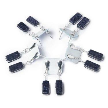 Imagem de Brinco Pedra Estrela Retângulo Ranhurado Prateado - 05 Unidades Atacad