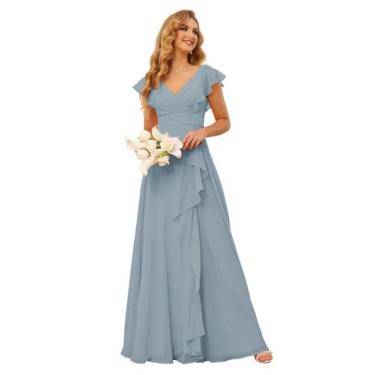 Imagem de Vestido de dama de honra TIRAS Flowy Chiffon Empire Waist Dusty Blue
