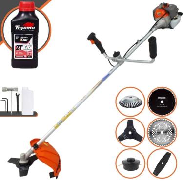 Imagem de Roçadeira Vulcan VR330-P À Gasolina 33cc 1,2HP Completa Com 6 Opções de Cortes, Carretel Nylon + Kit 4 Facas + Escova de Aço Circular + ÓLEO TOYAMA 2T