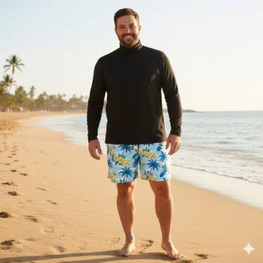 Imagem de Blusa Manga Longa Masculina Plus Size Proteção Solar Gola Alta Cacharr