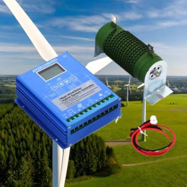 Imagem de HYZHANHONG Sistema Híbrido Eólico Solar de 3000W com Controlador de Carga MPPT, 12V 24V 48V 220V com Carga de Descarregamento, Gerador de Turbina Eólica,Blue,48V