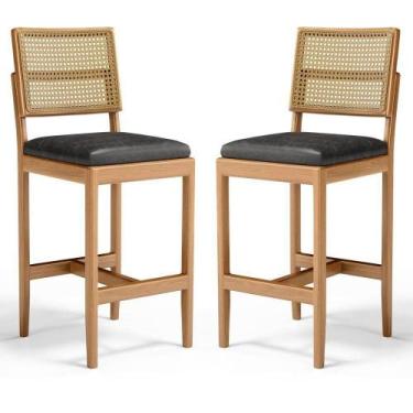 Imagem de Kit Com 2 Banqueta Milena Madeira Maciça Assento Estofado Encosto De T