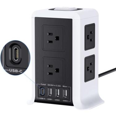 Imagem de Protetor de sobretensão Power Strip SMALLRT, 8 tomadas, 4 portas USB, 