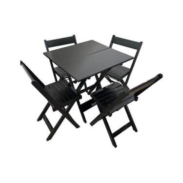 Imagem de Conjunto De Mesa Dobrável De Madeira 70x70 Com 4 Cadeiras Preto - MEGA
