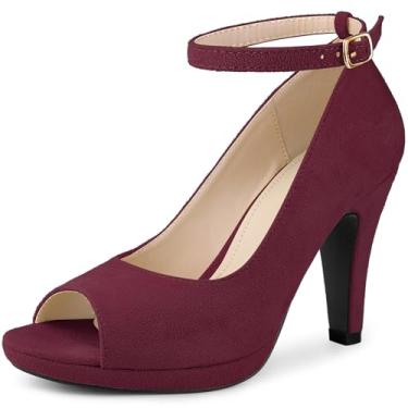 Imagem de Perphy Sapato feminino plataforma Peep Toe com tira no tornozelo e salto agulha, Borgonha, 35