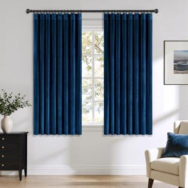Imagem de ANRODUO Cortinas de veludo azul marinho com 113 cm de comprimento, blecaute, isolamento térmico, à prova de som, cortinas de escurecimento de quarto, cortinas de janela plissadas para quarto, sala de