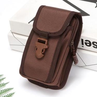Imagem de Bolsa tática para celular Molle, coldre para smartphone, bolsa portátil para celular EDC, organizador de cartão com capacidade dupla, pacote de segurança, adequado para cinto de cintura, marrom 10 x