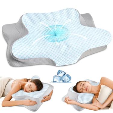 Imagem de Travesseiro cervical para alívio da dor no pescoço – Travesseiro ergonômico para dormir de lado para adultos, travesseiro de pescoço com contorno refrescante, travesseiro ortopédico para dormir de