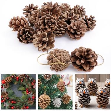 Imagem de Morofme 18 peças de pinhas naturais penduradas em pinhas, enfeites de artesanato para árvore de Natal, decoração de pinha, guirlanda, pinha, decoração para Natal, inverno, feriados, mesa, vasos