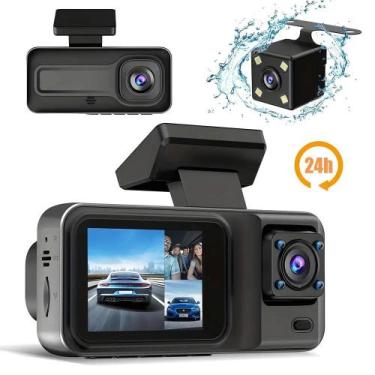 Imagem de Dash Cam 3 Canais com Visão Noturna Infravermelha, Gravação em Loop e 
