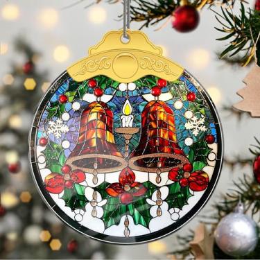 Imagem de Enfeites de Natal para pendurar em cristal de sino, enfeites de árvore de Natal feitos à mão, decoração de carro e casa - presentes de Natal, decoração de artesanato em acrílico, ideias de troca de