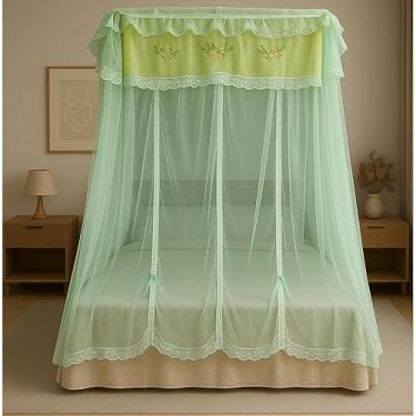 Imagem de Mosquiteiro Casal/Queen Peruano com Armação Luxo – Completo com Estrutura Metálica, Renda Volta ao Mundo, Estilo Palácio, Anti-Mosquito e Decorativo(verde,Casal)