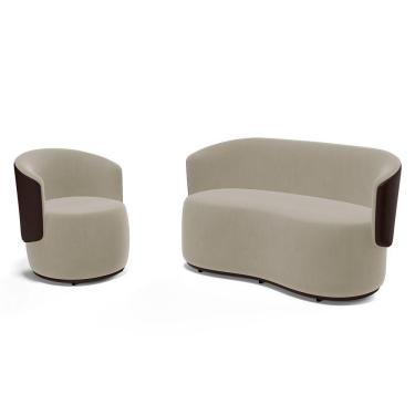 Imagem de Kit Poltrona E Namoradeira Aisha Orgânica Composê Sintético Marrom Com Suede Bege