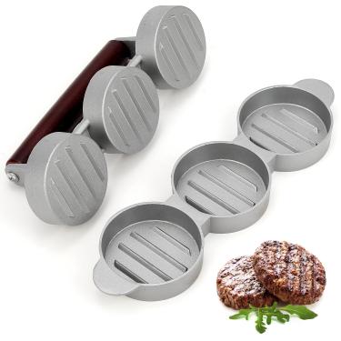 Imagem de Mini prensa de hambúrguer Boxiki – Máquina de hambúrguer deslizante de 3 compartimentos para hambúrgueres, hambúrgueres vegetarianos e churrasco | Antiaderente, fácil de liberar, prensa de hambúrguer