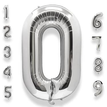 Imagem de Balões com números de hélio AULE 40 polegadas prateados e 0 para festa