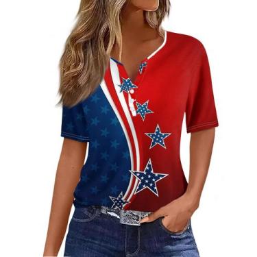 Imagem de Camisa COTECRAM Patriotic 4 de julho, vinho feminino plus size
