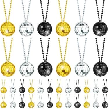 Imagem de Junkin 48 peças de decoração de discoteca de Natal com espelho de bolas de decoração de ano novo anos 70 mini bolas de decoração, acessórios de palco de 3,8 cm (preto, ouro, prata)