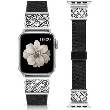 Imagem de Minyee Pulseira magnética elástica compatível com Apple Watch séries 11, 10, 9, 8, 7, 6, 5, 4 e SE/Ultra 3 2 1, preta/prata