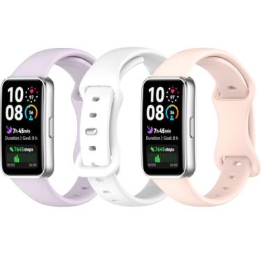 Imagem de HAOZHI 3Peças Pulseira Compatível para Huawei Band 10 9 8,Bracelete Correia Cinta Alça de Substituição para Huawei Band 10,9,8 (Roxo+Branco+Rosa)