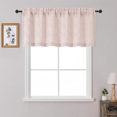 Imagem de OWENIE 1 peça de sanefa rosa blush para janelas 55,8 cm de comprimento, cortina pequena texturizada com filtro de luz para banheiro porão sala de estar, cortinas de meia janela sobre a pia, 152 cm L