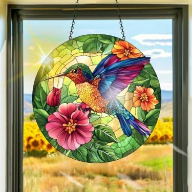 Imagem de Acrílico colorido, apanhador de sol, decoração de janela suspensa de pássaros, arte de parede de arco-íris, para sala de estar, quarto, varanda, interior e exterior, jardim, enfeites de Natal 19 x 19