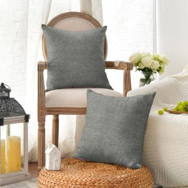Imagem de Pacote com 2 capas de almofada decorativas clássicas de linho de poliéster, capas de almofada modernas e macias para sala de estar para sofá cama 40,6 x 40,6 cm cinza claro