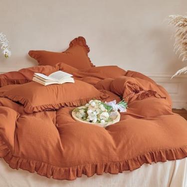 Imagem de Simple&Opulence Conjunto de capa de edredom 100% algodão musselina, tamanho Queen, capa de edredom de 2 camadas de gaze com textura de linho, 3 peças, roupa de cama boho chique respirável macio para