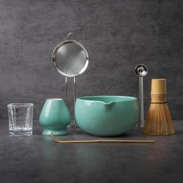 Imagem de Conjunto de batedor Matcha com tigela, kit de fabricação de matcha batedor de bambu (Chasen), suporte de batedor de cerâmica, peneira para iniciação em pó, utensílios de chá japonês para presente de