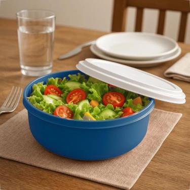 Imagem de Saladeira Plástica Redonda 4,6L Com Tampa Branca Cozinha - GP Plástico