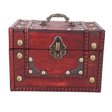 Imagem de Caixa de armazenamento de jóias de madeira pequena antiga vintage multiuso organizador de jóias para presente coleção de fotos armazenamento liga mdf 20x13x14cm
