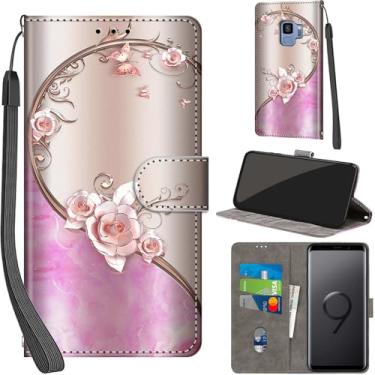 Imagem de Salanheo Capa carteira para Samsung Galaxy S9, com [3 compartimentos para cartões], fecho magnético com suporte, capa protetora flip de couro PU à prova de choque 14,7 cm, rosa rosa
