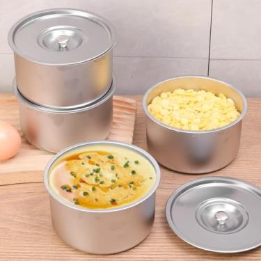 Imagem de Tigelas para ovos a vapor de aço inoxidável com tampa Tigela de arroz a vapor espessa resistente a altas temperaturas (1 L, 11,3 x 11,3 x 6,3 cm)
