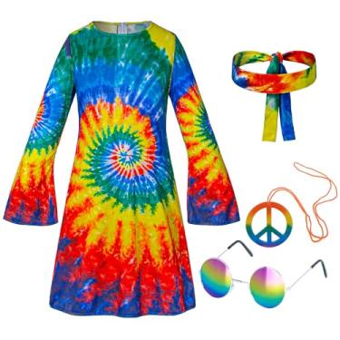 Imagem de Fantasia hippie para meninas dos anos 60 anos 70 vestido colorido festa infantil cosplay de Halloween 3-12 anos, Multicor, 13-14 Anos