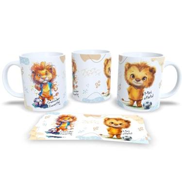 Imagem de Caneca de Cerâmica com Leão Roqueiro, Design Artístico, Estampa Musical em Jeans, Xícara para Café e Chá, 325ml (18813)