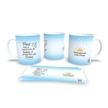 Imagem de Caneca Inspiradora com Frase Religiosa em Português, Porcelana Branca e Azul, Design de Poá, Amanhecer com Deus, 325ml (20846)