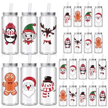 Imagem de Fingertip WD 24 peças de copos de plástico de Natal com tampas e canudos, copos reutilizáveis 382 g copo de plástico para lembrancinha de festa de Natal