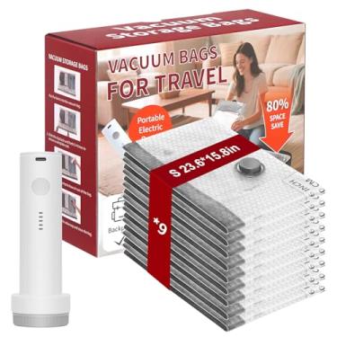 Imagem de Sacos de armazenamento a vácuo, pacote com 9 60 x 40 cm, sacos seladores que economizam espaço, bolsas de compressão herméticas para roupas, travesseiros, edredons, cobertores, roupas de cama (P)