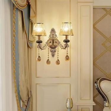 Imagem de Luminária de parede de cristal de luxo europeia, moderna, com LED, para decoração de sala de estar, quarto, escritório, quarto modelo, hotel, casa de campo, corredor (A 2 lâmpadas, 1 peça)