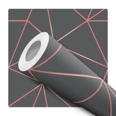 Imagem de Papel De Parede Vinílico Geométrico Grafite Fio Rosê Sala Quarto 5m - 